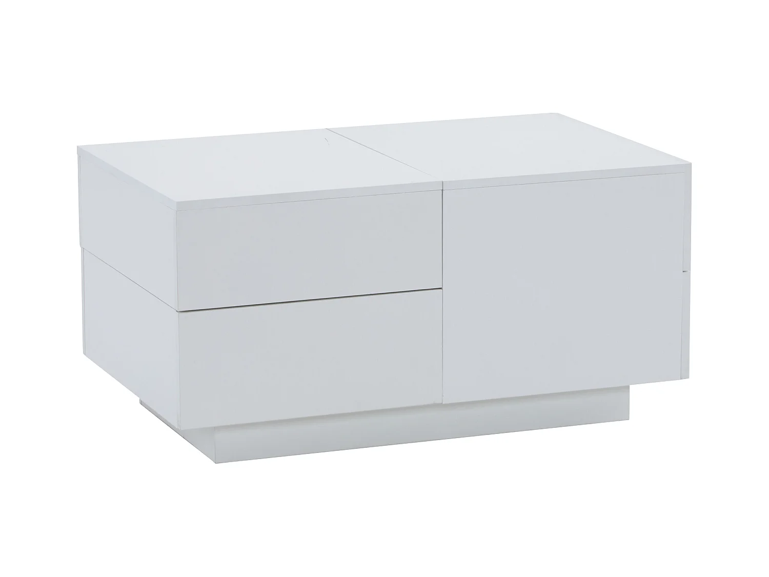 Table Basse Moderne, Table de Salon, Plateau Déplaçable, 4 Tiroirs, Bois, Blanc (90x55x45 cm)