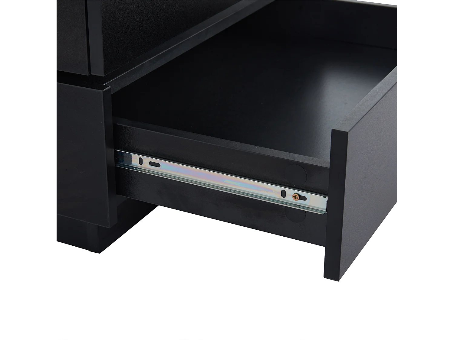 Table basse fonctionnelle avec plateau rotatif 360°, 2 tiroirs et rangement, structure en aggloméré, noir (60x60x38 cm)