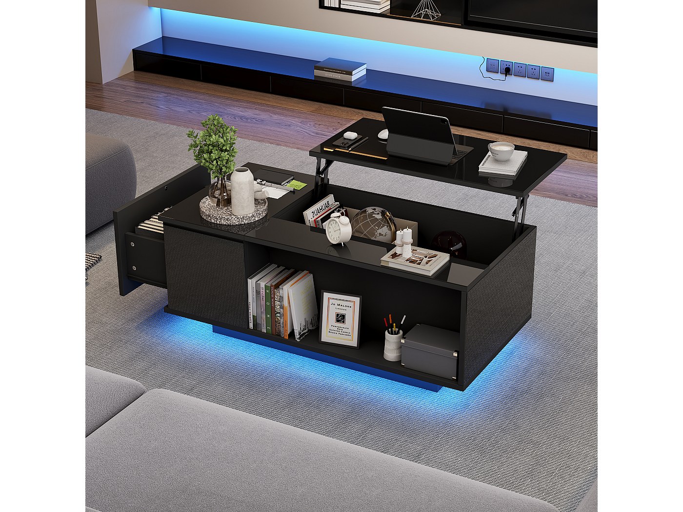 Mesa De Centro Con Almacenaje De 100 Cm - Diseño Granja, Marco En X, Color Lavado Gris, Fácil Montaje