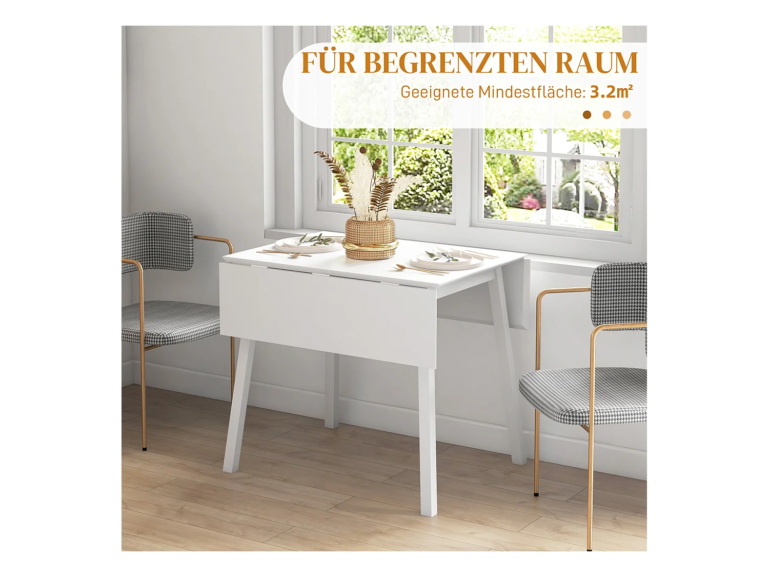 Table de cuisine pliante, bois, pour 2-4 personnes, blanc (110x86x75 cm)