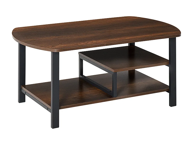 Couchtisch mit Ablagen, Retro-Design, Spanplatte und Stahl, braun (100x60x46 cm)