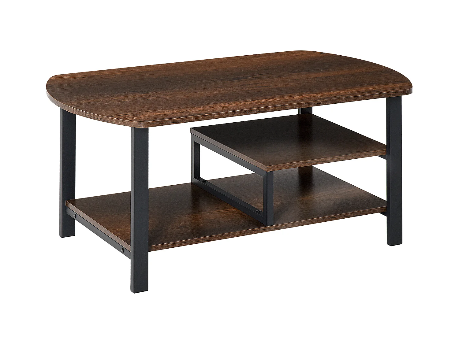 Couchtisch mit Ablagen, Retro-Design, Spanplatte und Stahl, braun (100x60x46 cm)