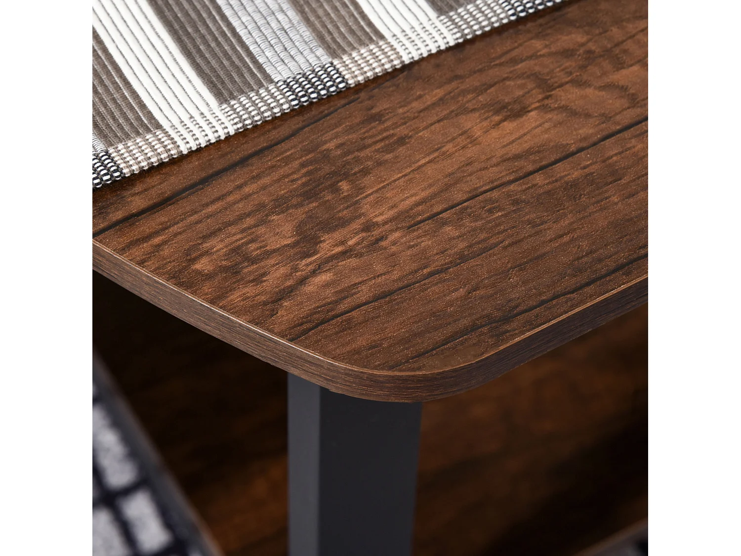 Table basse avec étagères, design rétro, panneau de particules et acier, brun (100x60x46 cm)