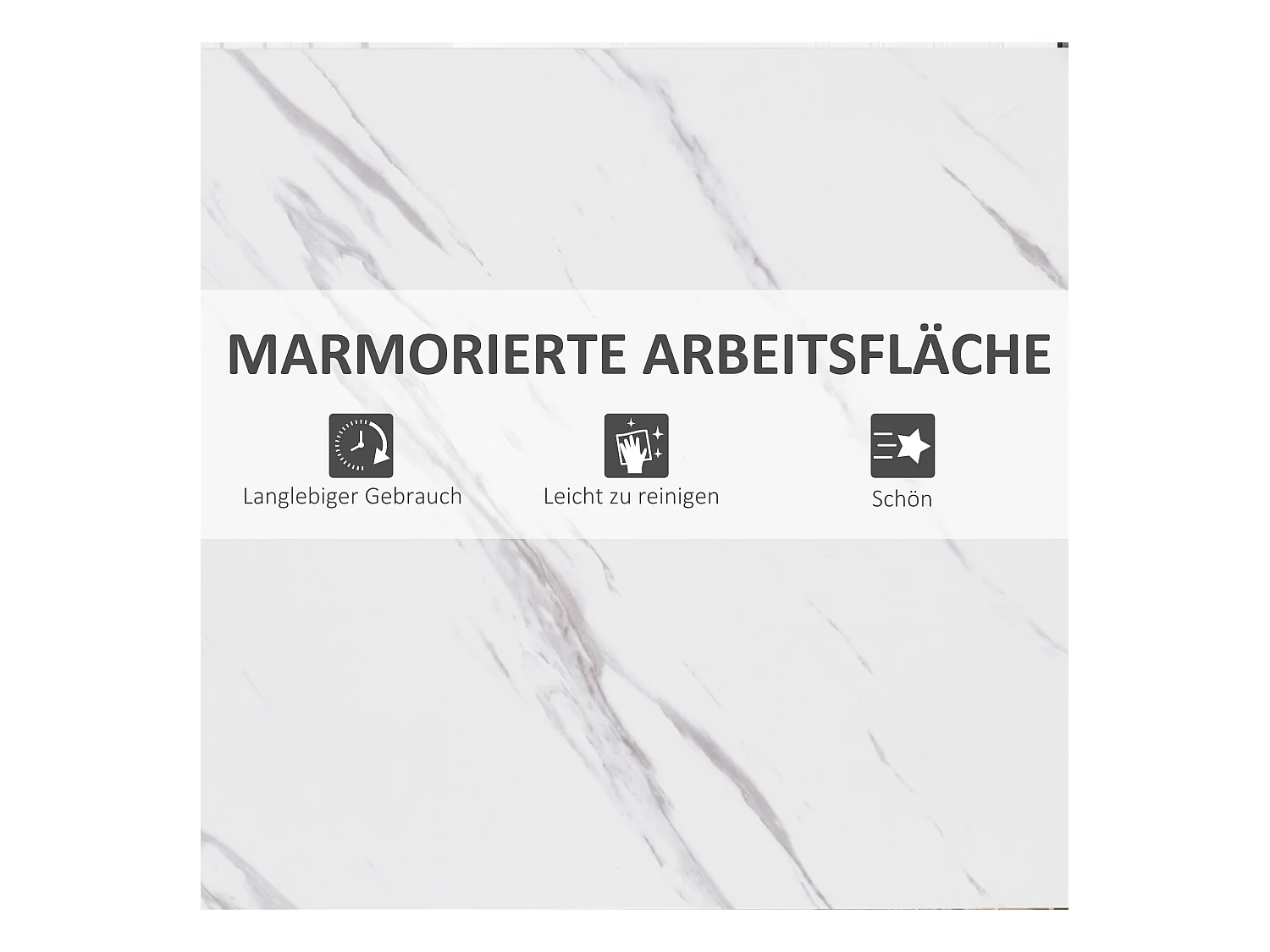 Bartafel met verstelbare poten, marmerdecor, staal, wit en zwart (120x40x100 cm)