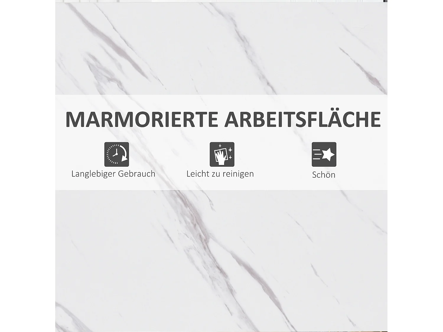 Stehtisch mit verstellbaren Beinen, Marmordekor, Stahl, Weiß und Schwarz (120x40x100 cm)