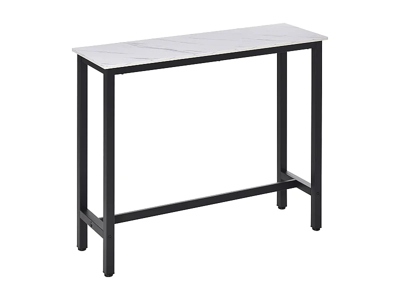 Bartafel met verstelbare poten, marmerdecor, staal, wit en zwart (120x40x100 cm)