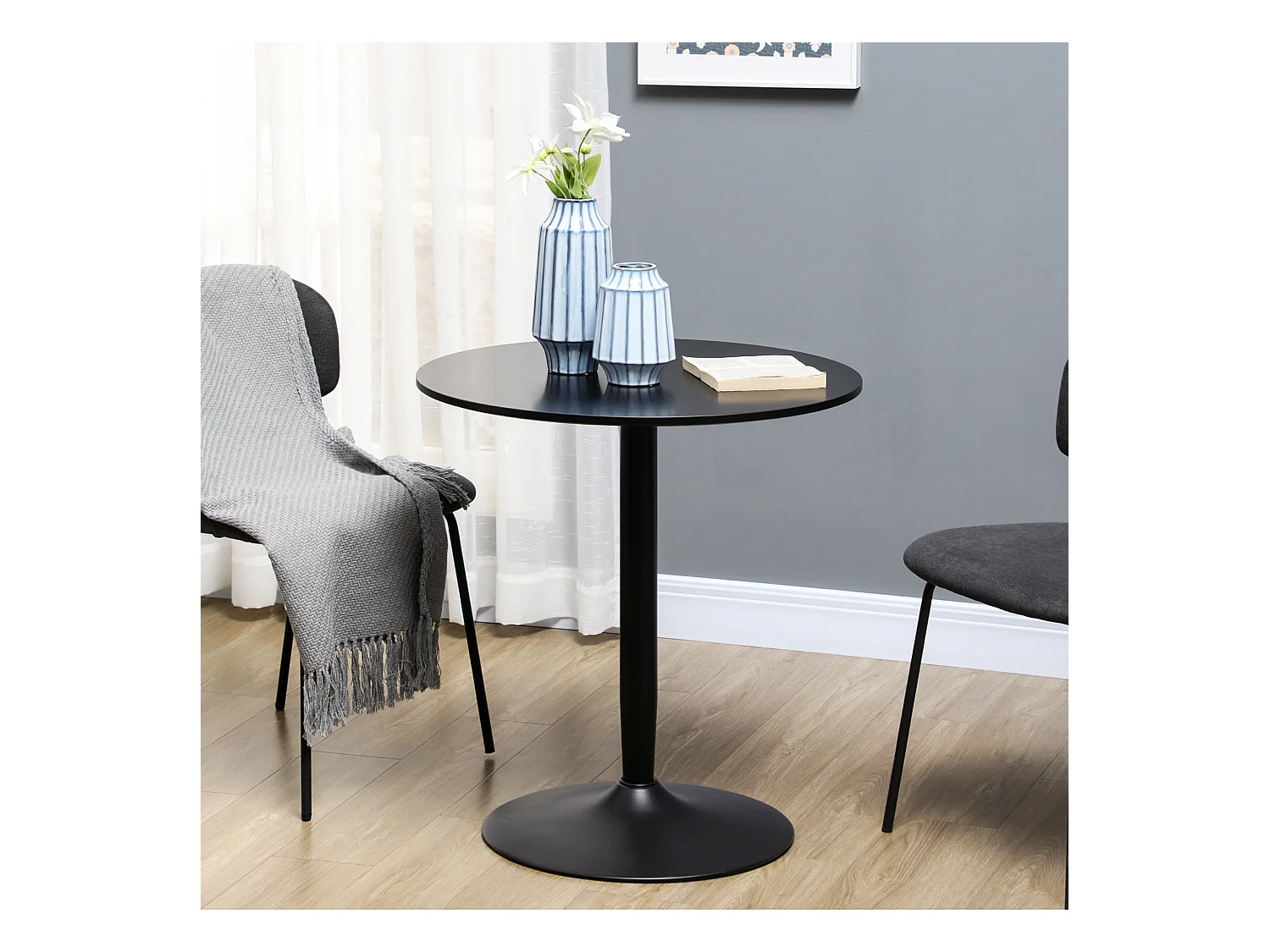 Table de cuisine ronde pour 2 personnes, table moderne avec pieds en acier, pied antidérapant, idéale pour les petits espaces (70x70x75 cm)