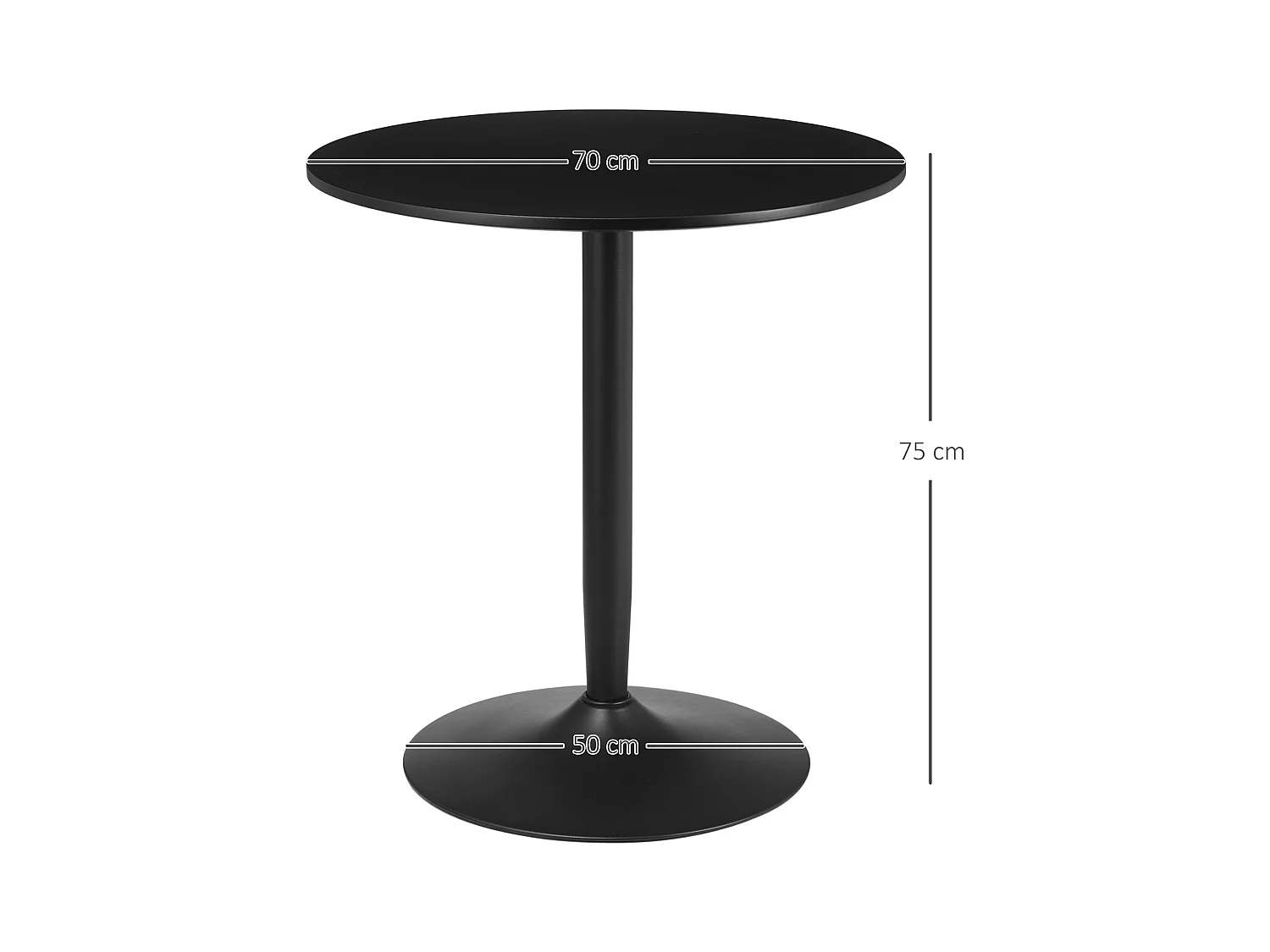 Table de cuisine ronde pour 2 personnes, table moderne avec pieds en acier, pied antidérapant, idéale pour les petits espaces (70x70x75 cm)