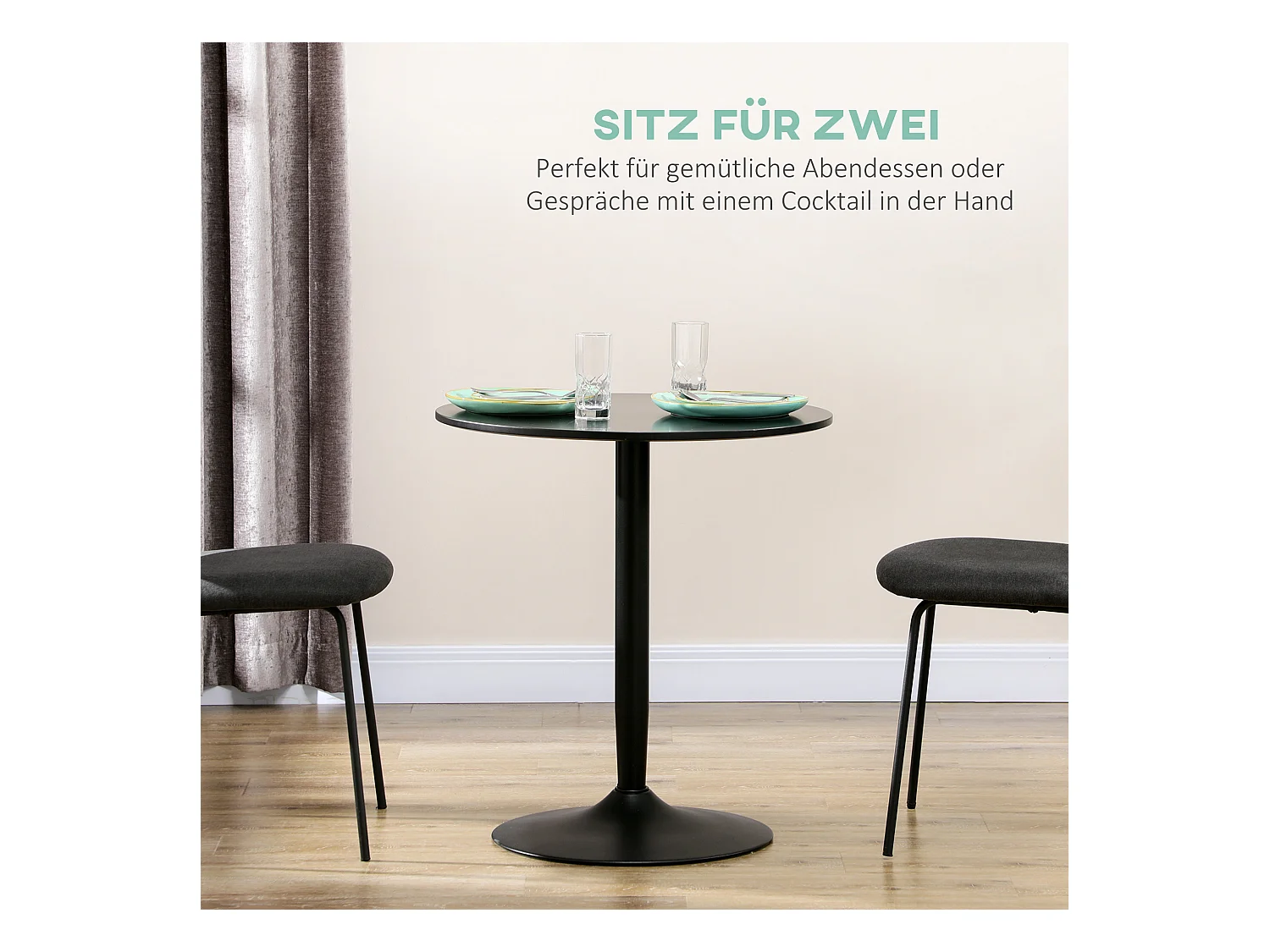 Table de cuisine ronde pour 2 personnes, table moderne avec pieds en acier, pied antidérapant, idéale pour les petits espaces (70x70x75 cm)