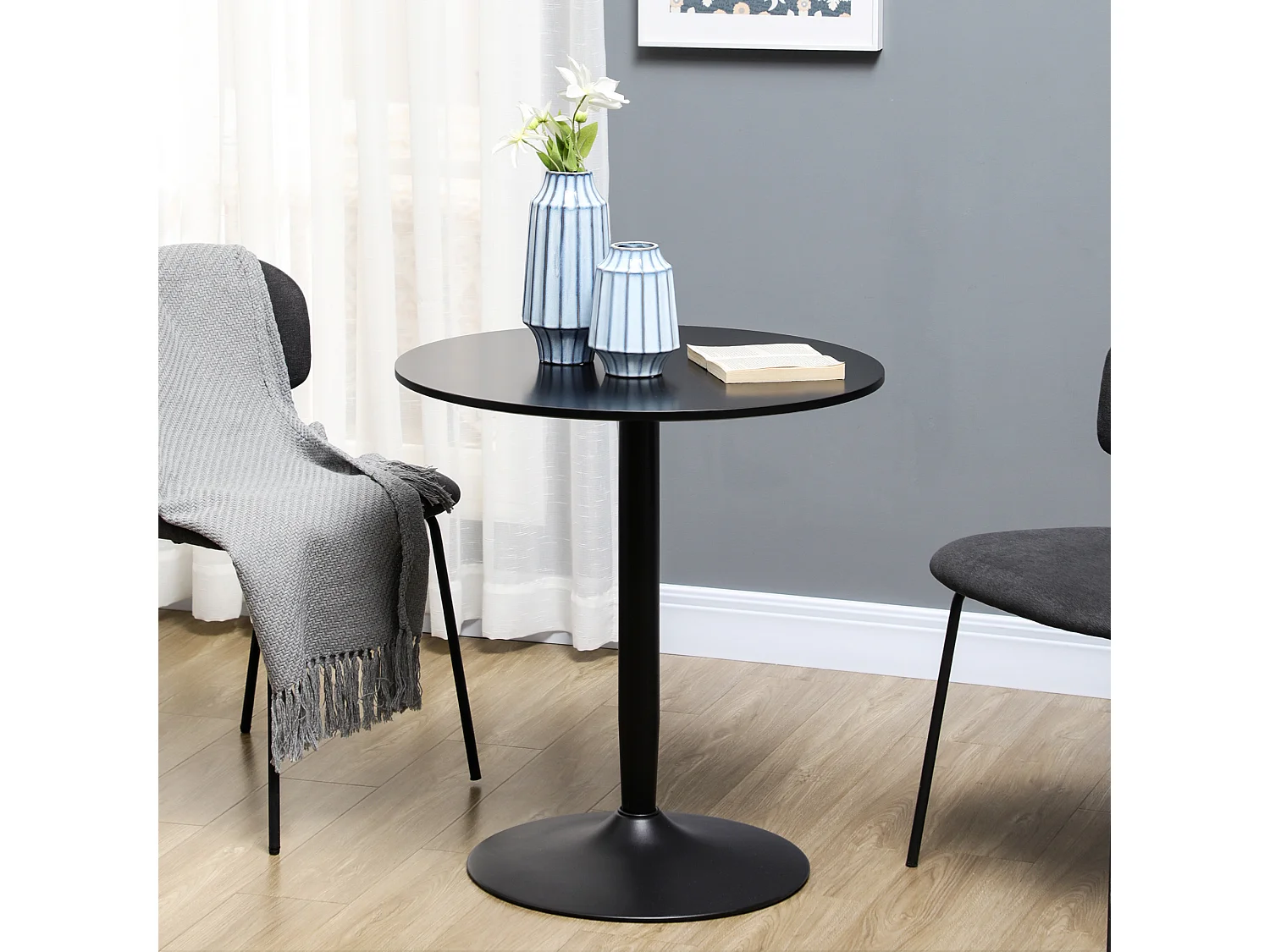 Table de cuisine ronde pour 2 personnes, table moderne avec pieds en acier, pied antidérapant, idéale pour les petits espaces (70x70x75 cm)