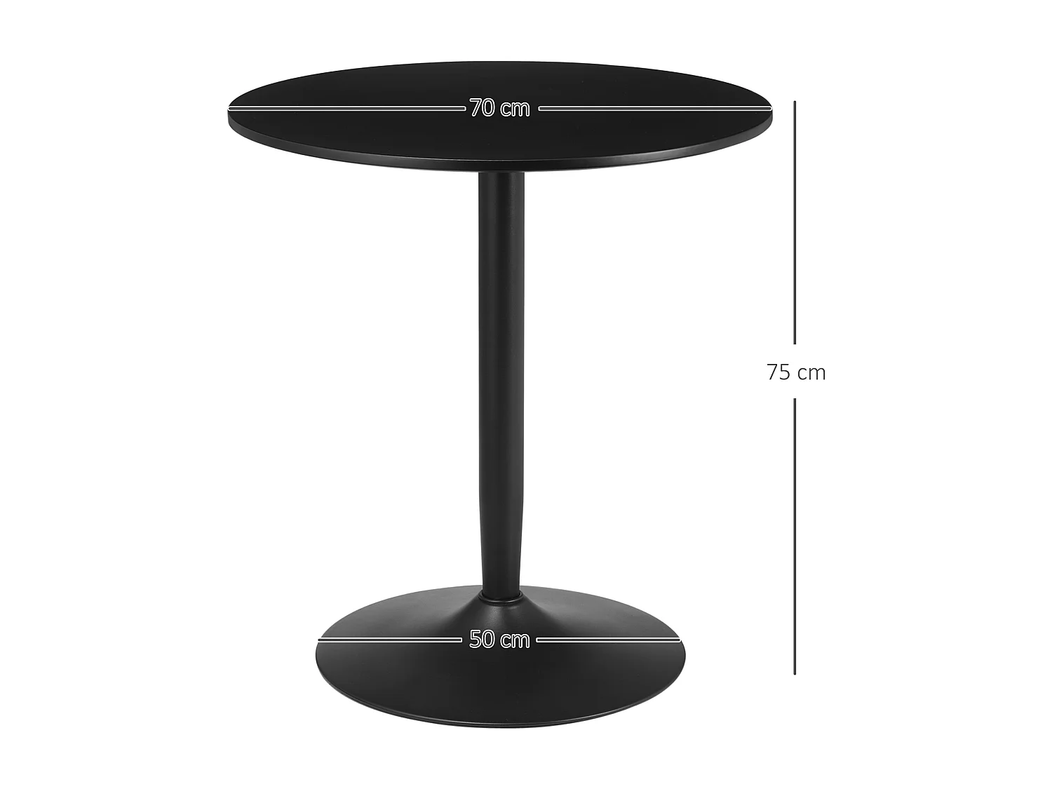 Table de cuisine ronde pour 2 personnes, table moderne avec pieds en acier, pied antidérapant, idéale pour les petits espaces (70x70x75 cm)