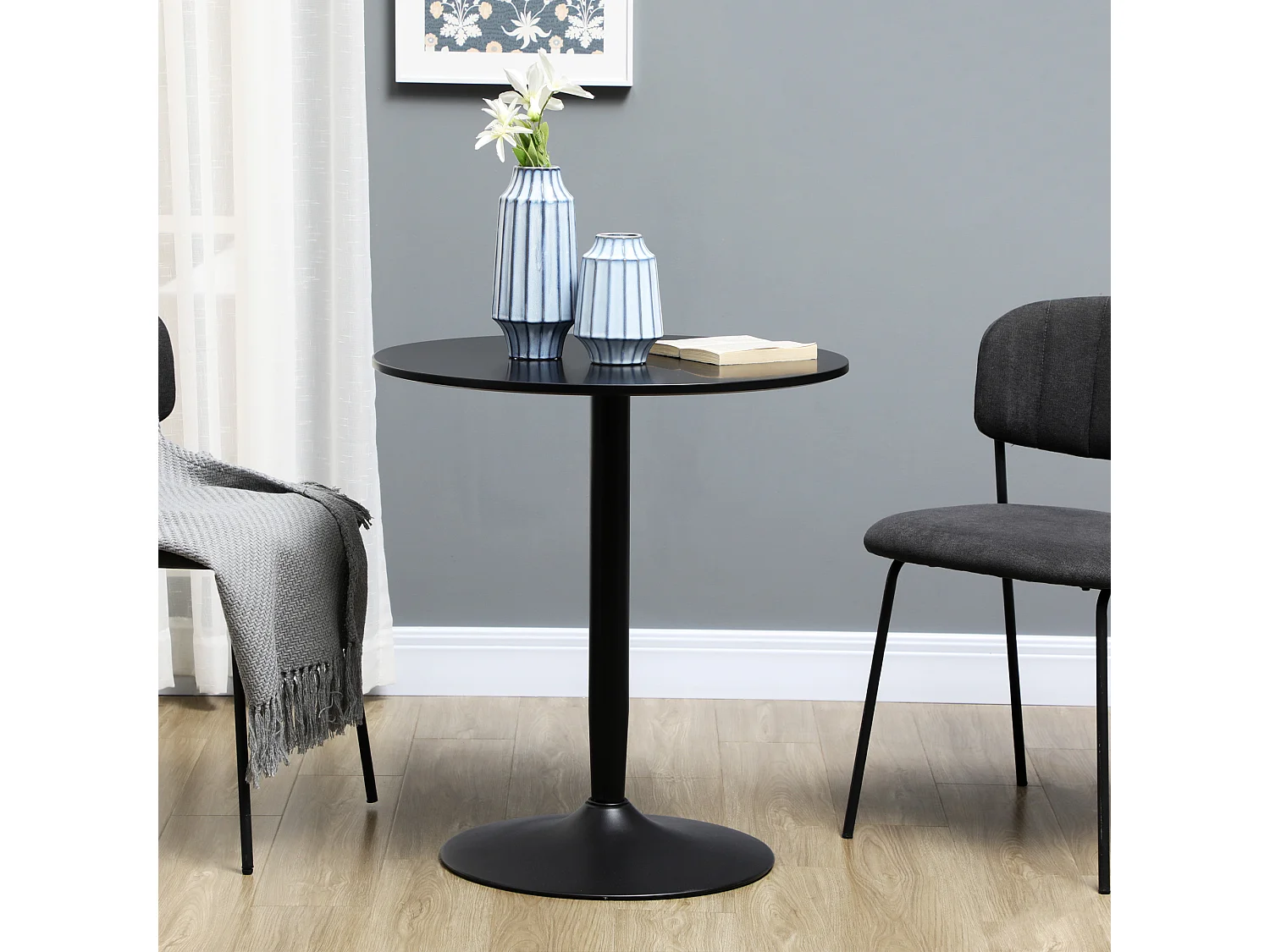 Table de cuisine ronde pour 2 personnes, table moderne avec pieds en acier, pied antidérapant, idéale pour les petits espaces (70x70x75 cm)