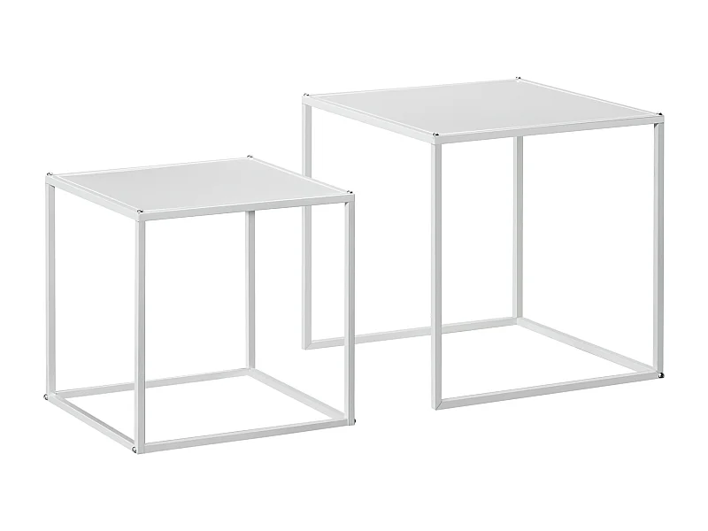 Tables basses carrées en lot de 2, design moderne, structure acier, blanches (40x40x40cm)