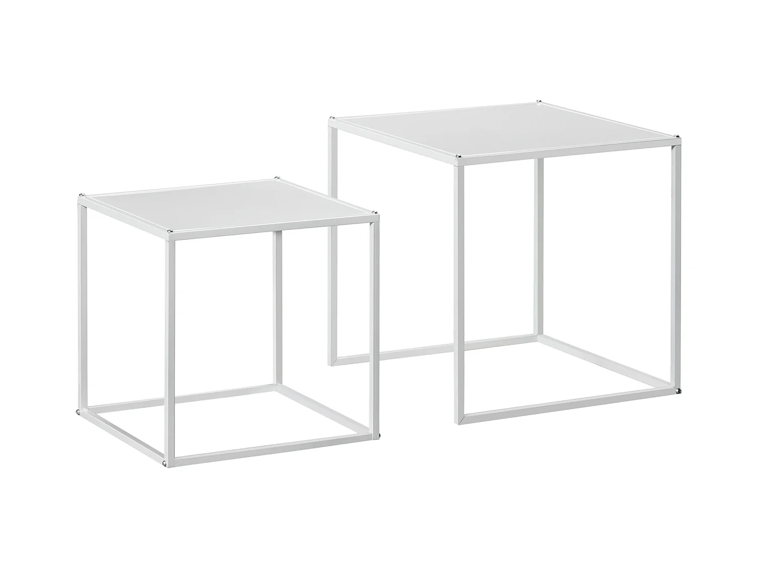 Tables basses carrées en lot de 2, design moderne, structure acier, blanches (40x40x40cm)