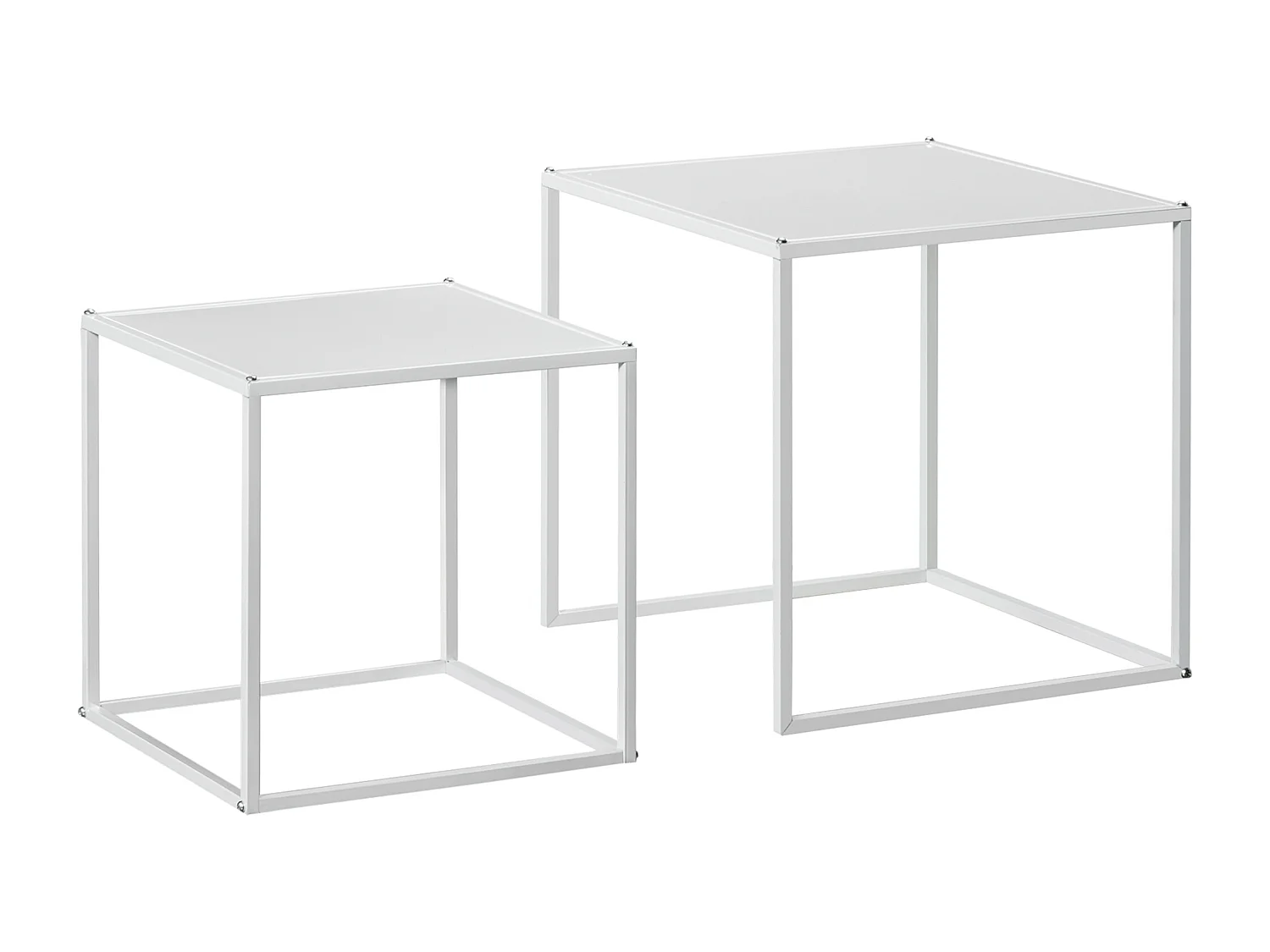 Tables basses carrées en lot de 2, design moderne, structure acier, blanches (40x40x40cm)