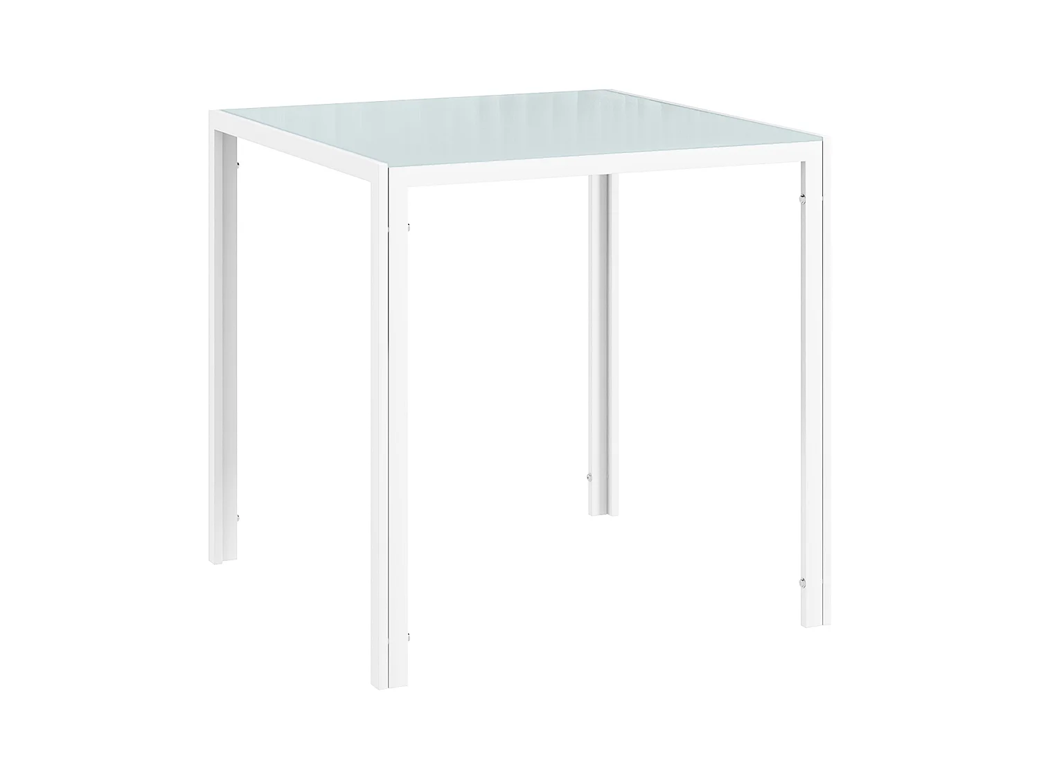 Table carrée pour cuisine et salle à manger, plateau en verre trempé, cadre métal, blanche (75x75x75cm)