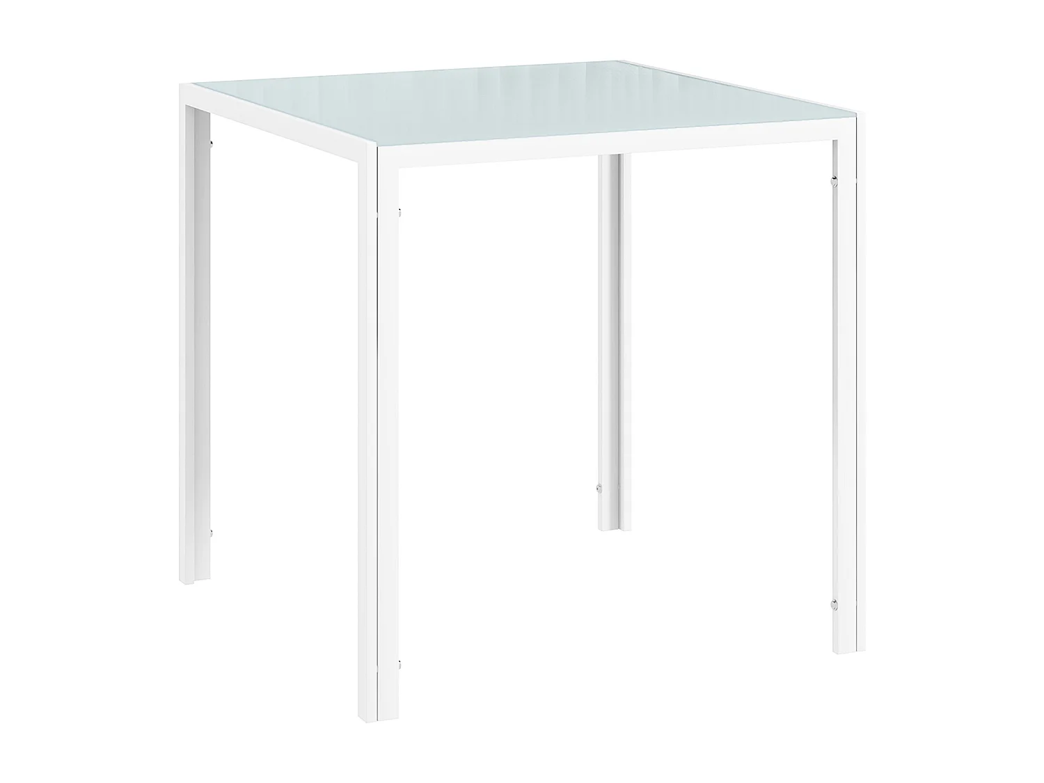 Table carrée pour cuisine et salle à manger, plateau en verre trempé, cadre métal, blanche (75x75x75cm)