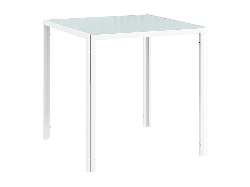 Table carrée pour cuisine et salle à manger, plateau en verre trempé, cadre métal, blanche (75x75x75cm)