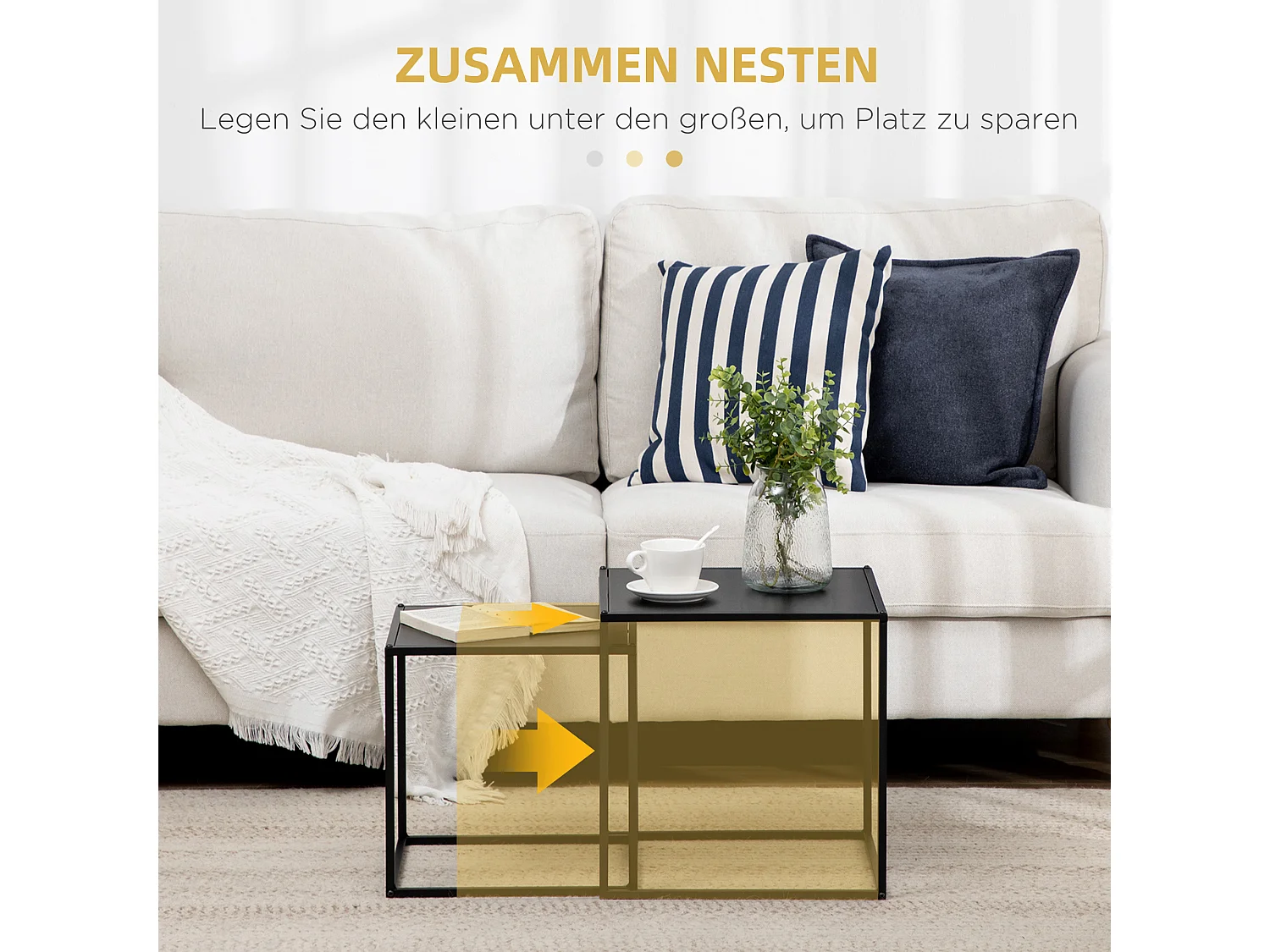 Ensemble de 2 Tables Basses, Design Moderne, Structure en Acier, Noir, (120x59x45 cm)