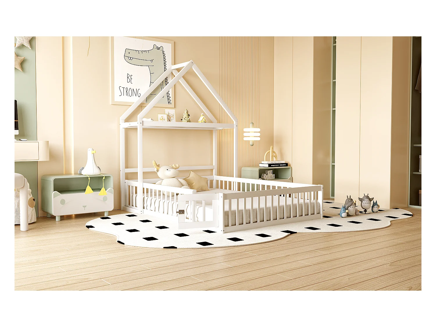 Lit mezzanine 90x200 cm avec rangement et bureau, lit multifonction en bois naturel (205x102.5x180 cm)