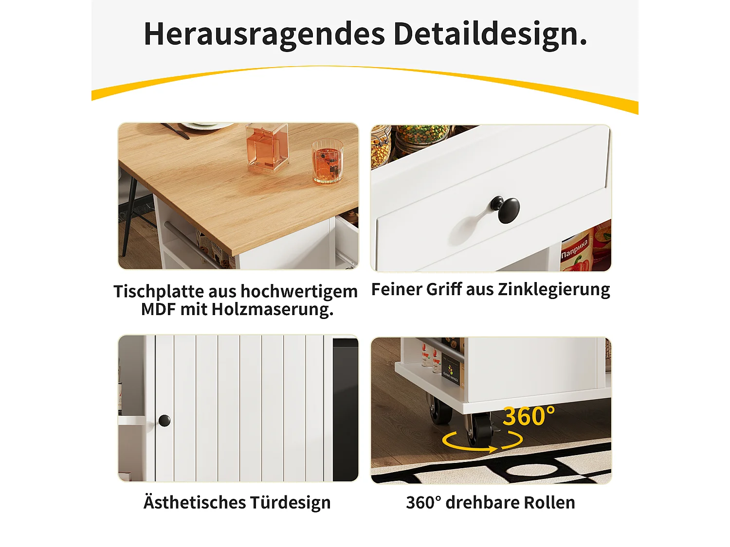 Îlot de cuisine avec cloisons amovibles, plan de travail, MDF et métal, blanc (120x42x91.5 cm)