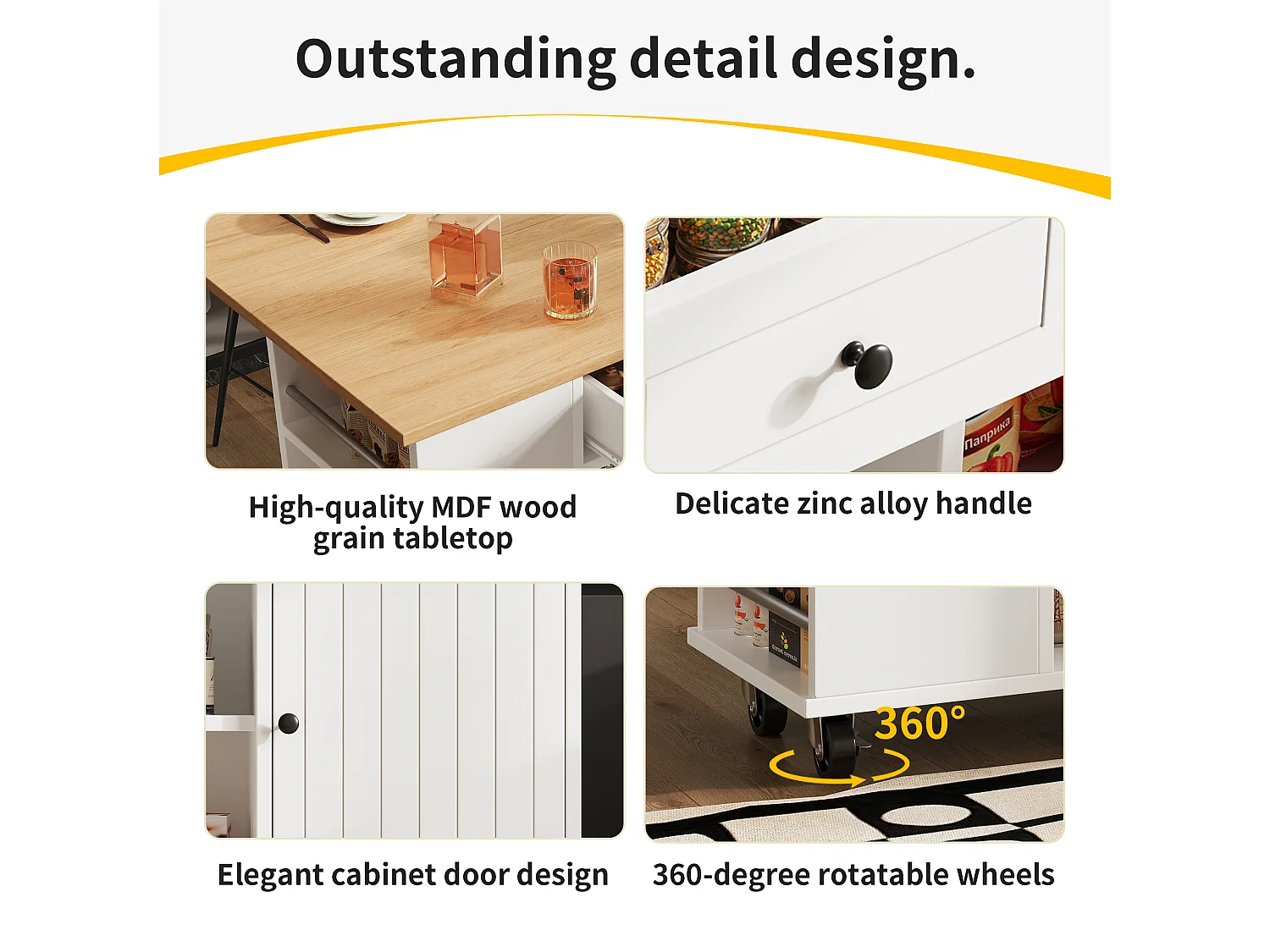 Îlot de cuisine avec cloisons amovibles, plan de travail, MDF et métal, blanc (120x42x91.5 cm)