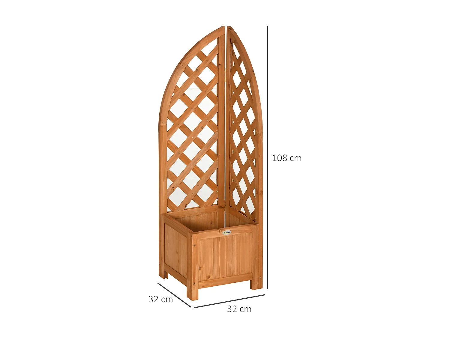 Bloempotten met trellis voor klimplanten, natuurlijk hout, bruin (32x32x108 cm)