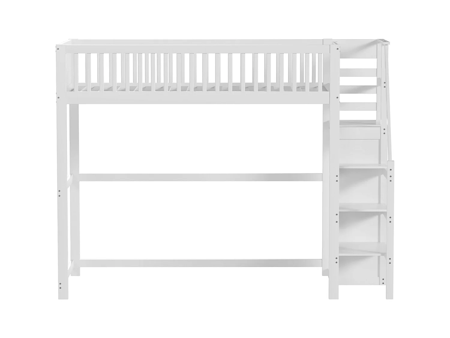 Lit mezzanine 90x200cm avec échelle, lit en bois blanc avec étagère de rangement, armoire simple (245x95x179.7 cm)
