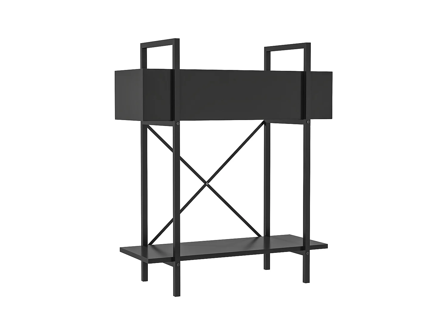 Étagère à plantes à 2 niveaux, métal, design moderne, noir (60x25x70 cm)