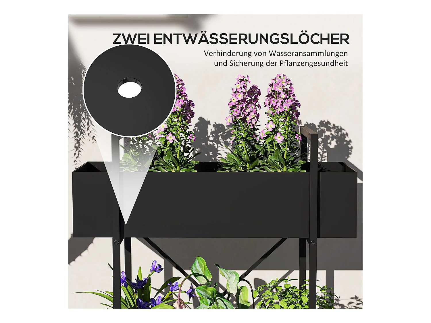 Étagère à plantes à 2 niveaux, métal, design moderne, noir (60x25x70 cm)