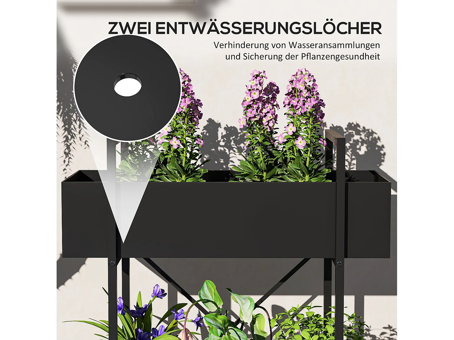 Étagère à plantes à 2 niveaux, métal, design moderne, noir (60x25x70 cm)