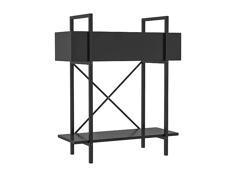 Étagère à plantes à 2 niveaux, métal, design moderne, noir (60x25x70 cm)