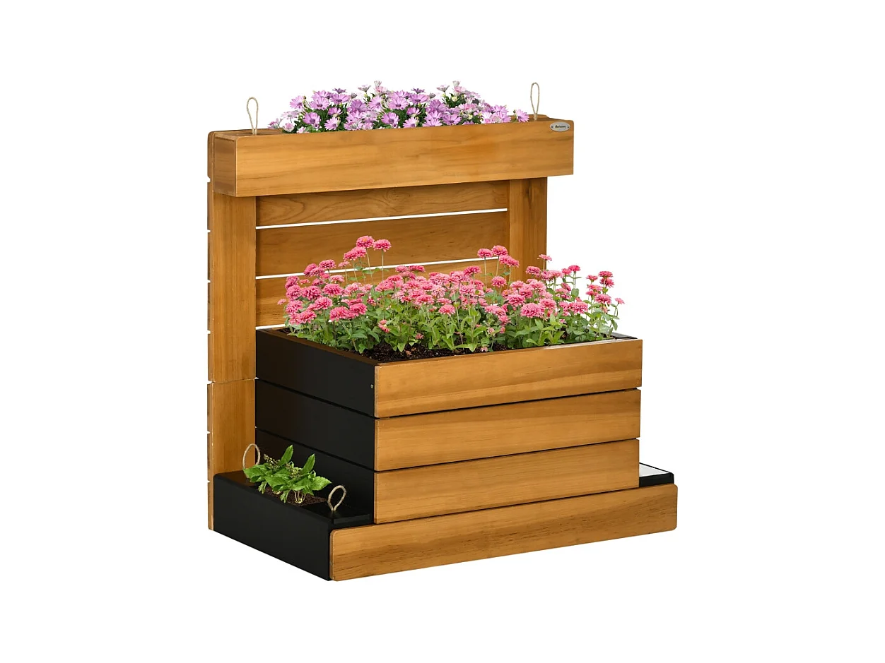 Verhoogd bed met 4 containers, zelfbewateringssysteem, hout, bruin (79,5x49,5x80 cm)