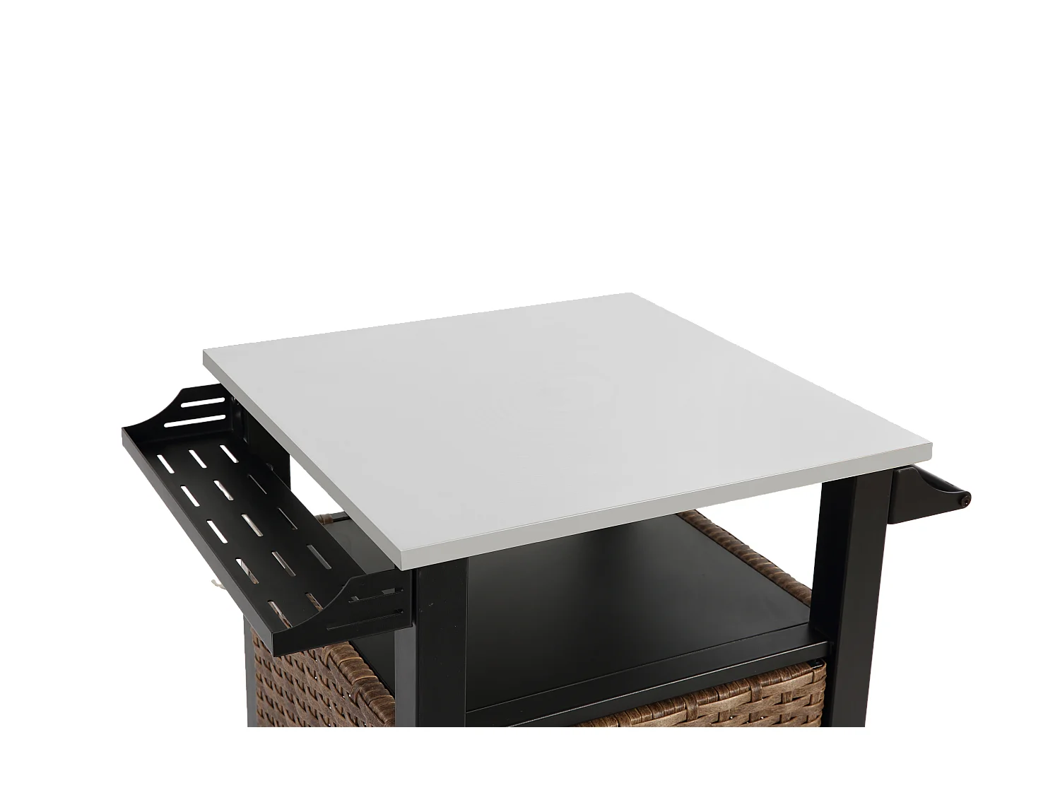 Barwagen met enkele deur, buitenkeuken van rotan, uitschuifbare tafel van roestvrij staal, met wielen en zijhandgreep (76x56x85 cm)