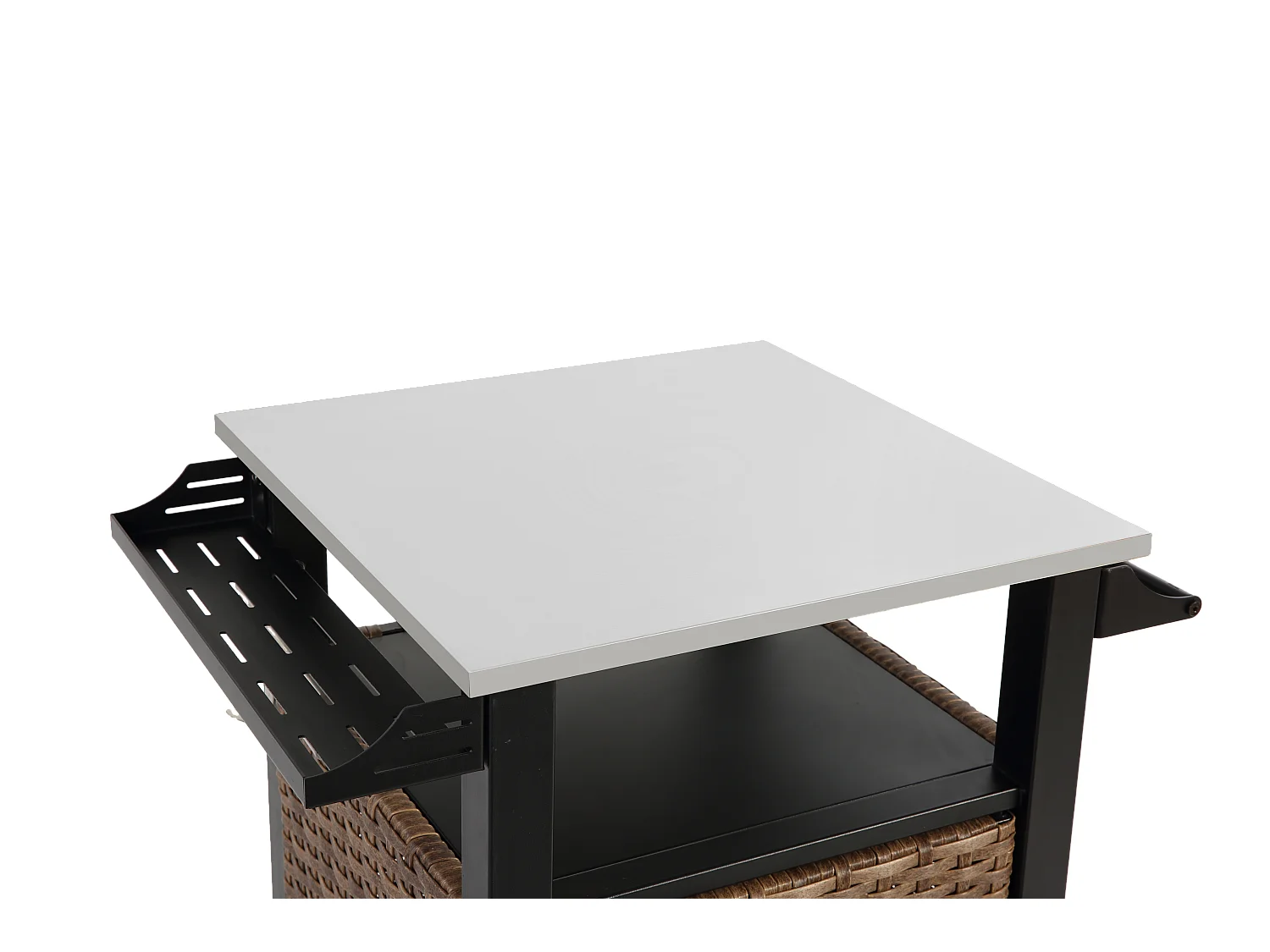 Chariot bar avec porte unique, îlot de cuisine extérieur en rotin, table extensible en acier inoxydable, avec roues et poignée latérale  (76x56x85 cm)