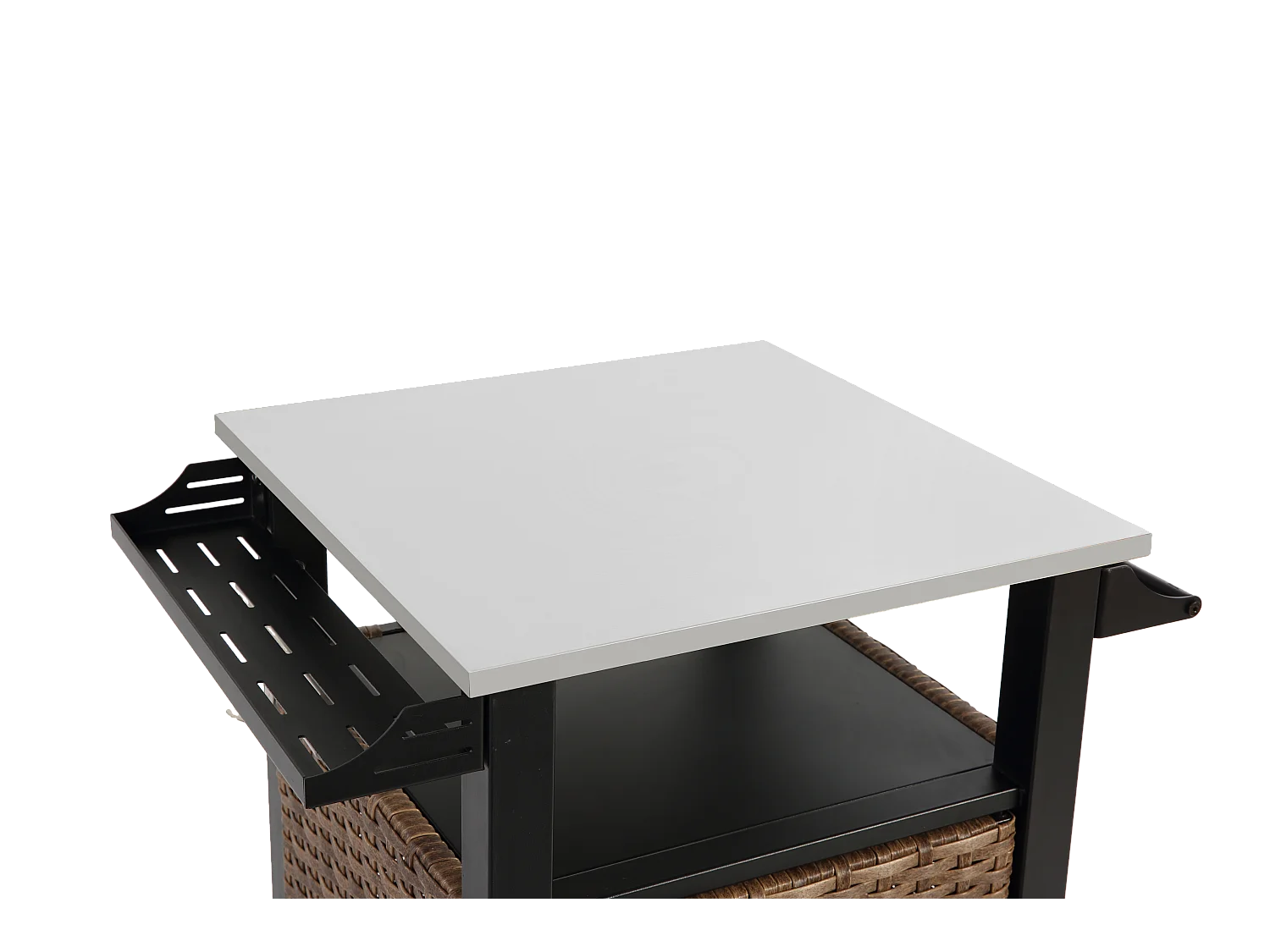 Chariot bar avec porte unique, îlot de cuisine extérieur en rotin, table extensible en acier inoxydable, avec roues et poignée latérale  (76x56x85 cm)