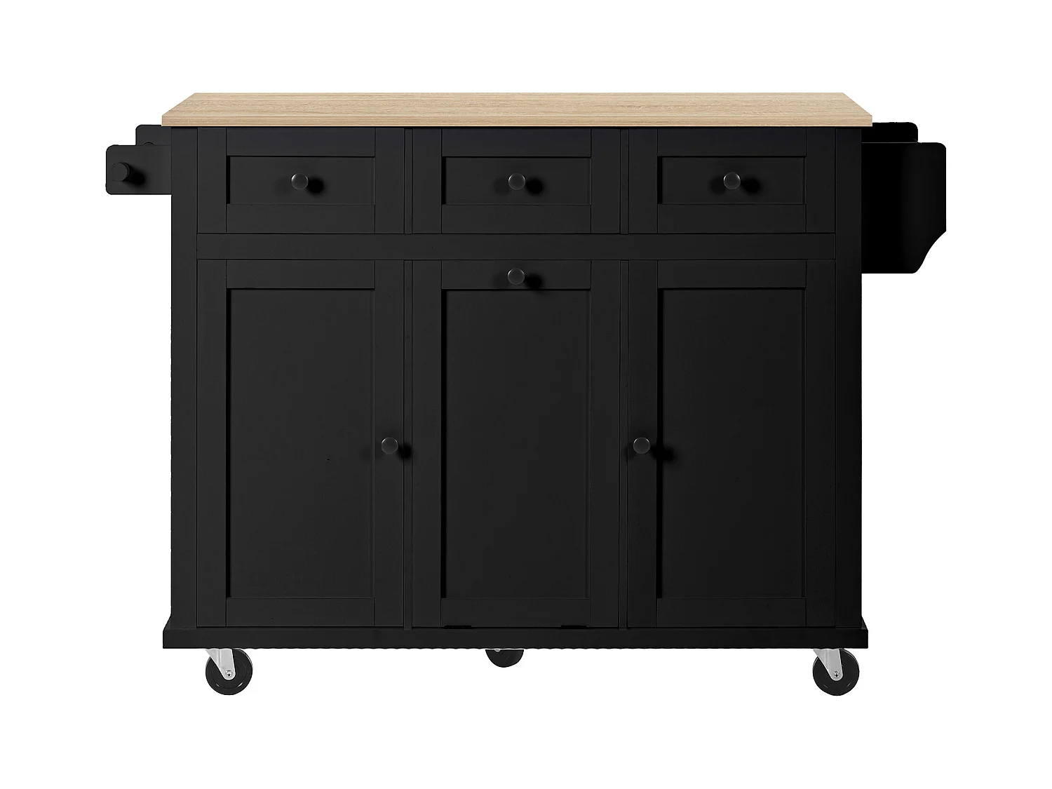 Îlot de cuisine avec roulettes, espace repas extensible, avec poubelle et tiroirs, mobile, idéal pour cuisine et salle à manger (126x46.8x94.2 cm)