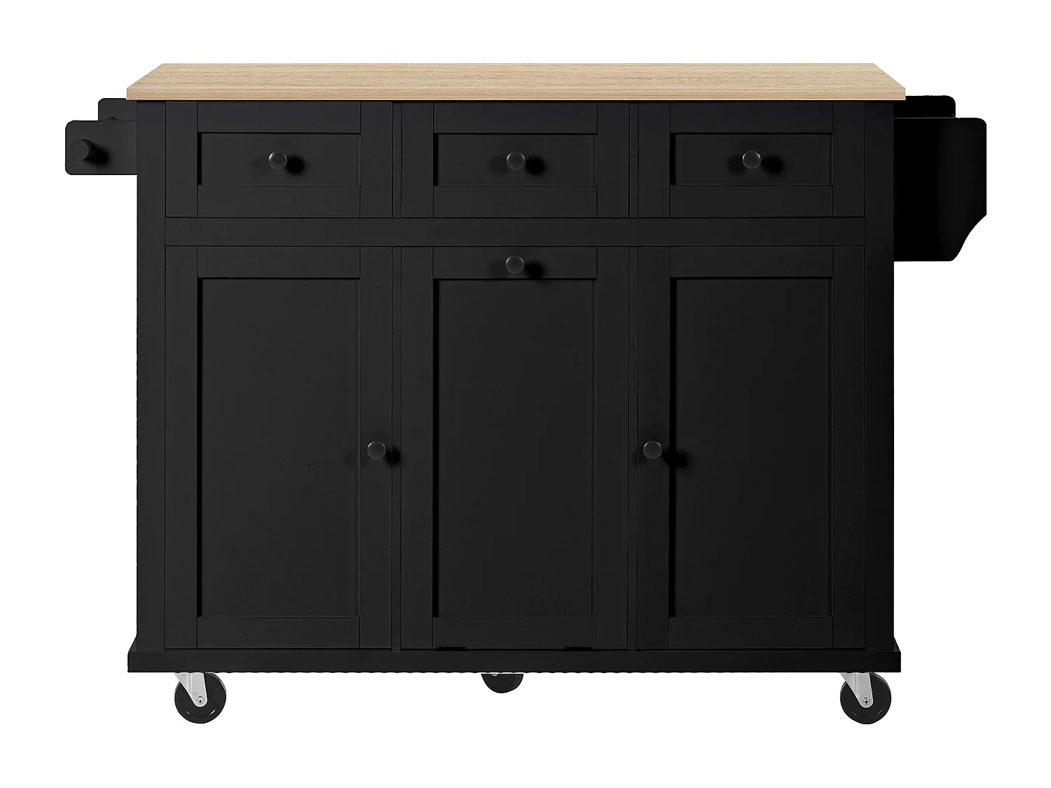 Isla de cocina con ruedas, zona de comedor extensible, con papelera y cajones, móvil, ideal para cocina y comedor (126x46,8x94,2 cm)