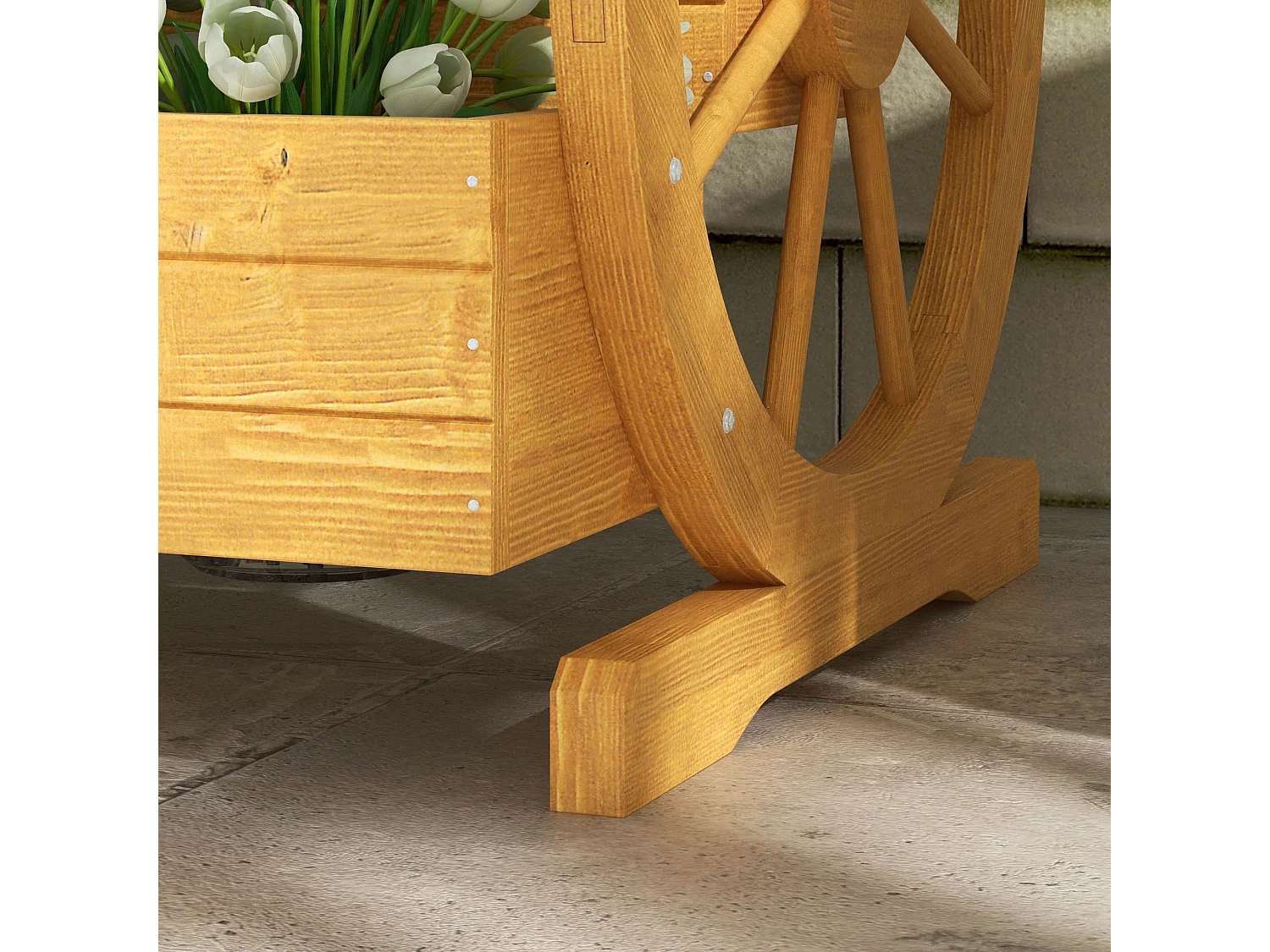 3-laags plantenbak met decoratieve wielen, behandeld hout, waterbestendig, natuurlijk (61x62x57 cm)