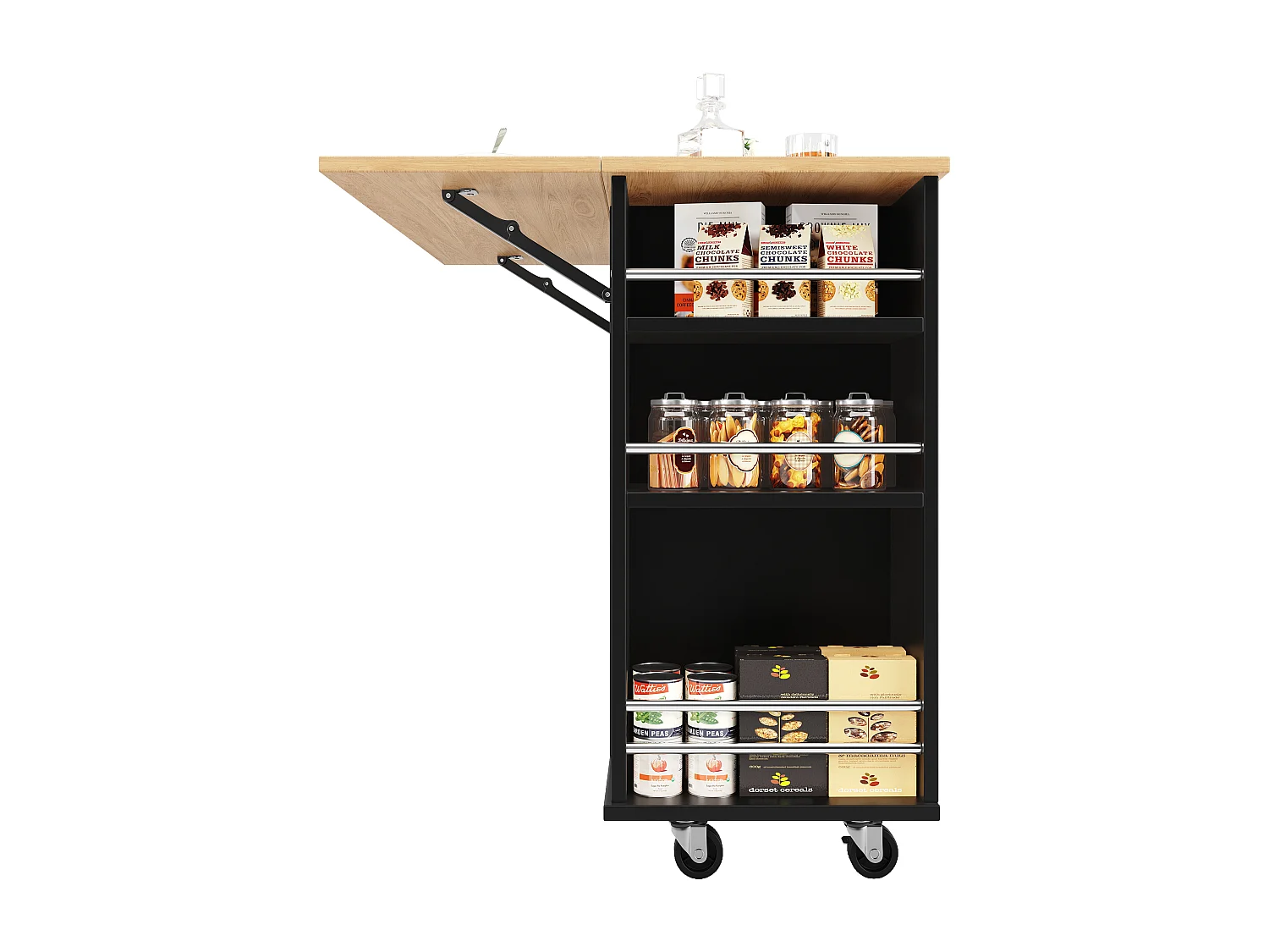 Îlot de cuisine avec cloisons amovibles, plan de travail, MDF et métal, noir (120x42x91.5 cm)