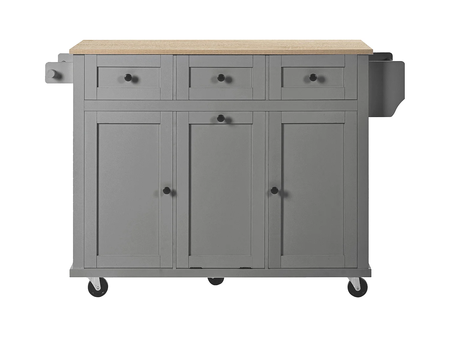 Îlot de cuisine avec roulettes, espace repas extensible, avec poubelle et tiroirs, mobile, idéal pour cuisine et salle à manger(126x46.8x94.2 cm)