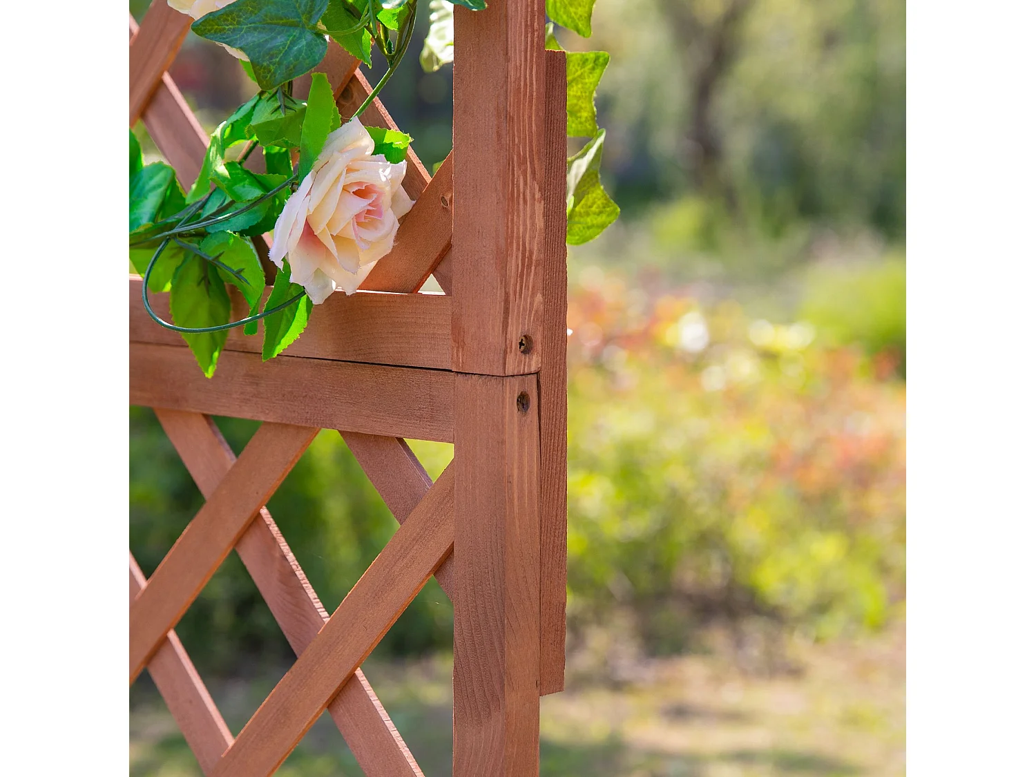 Verhoogde bloembak met trellis, natuurlijk massief hout, oranje rustiek ontwerp (72,5 x 31,5 x 149,5 cm)