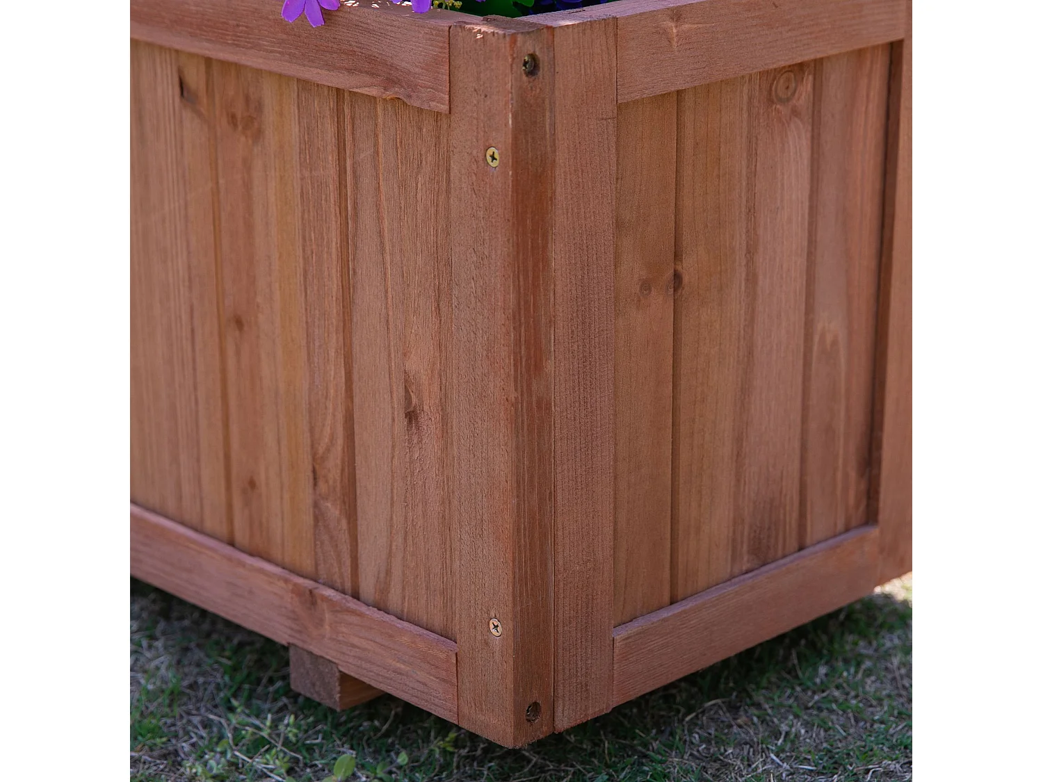 Verhoogde bloembak met trellis, natuurlijk massief hout, oranje rustiek ontwerp (72,5 x 31,5 x 149,5 cm)