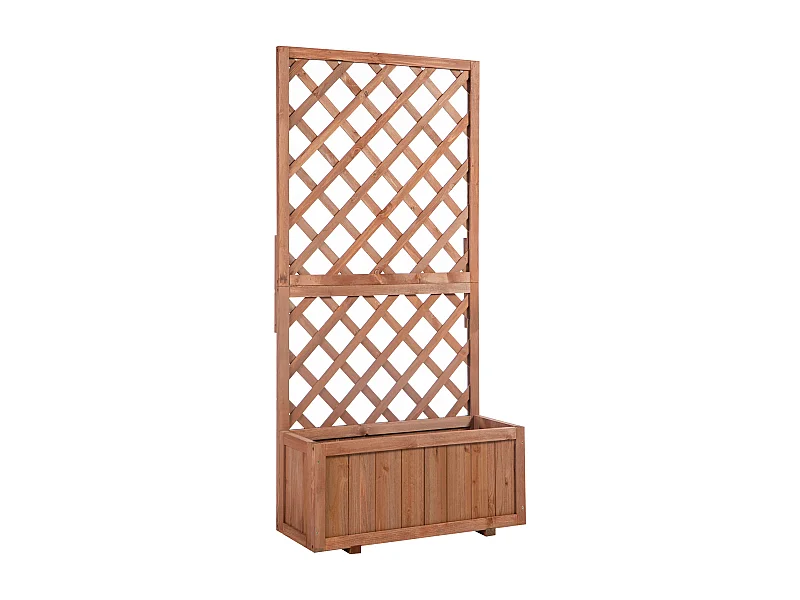 Verhoogde bloembak met trellis, natuurlijk massief hout, oranje rustiek ontwerp (72,5 x 31,5 x 149,5 cm)