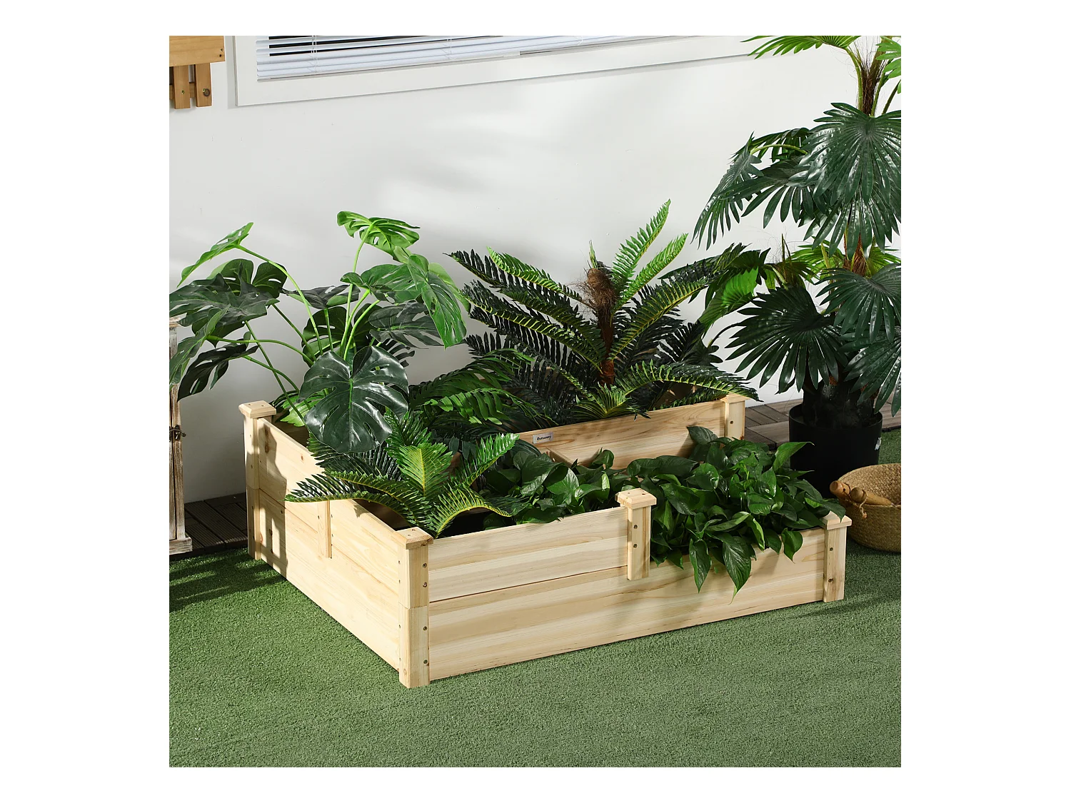 3-laagse houten verticale tuin, plantenladder, voor bloemen, groenten en kruiden, gemaakt van natuurlijk dennenhout (108x88x36 cm)