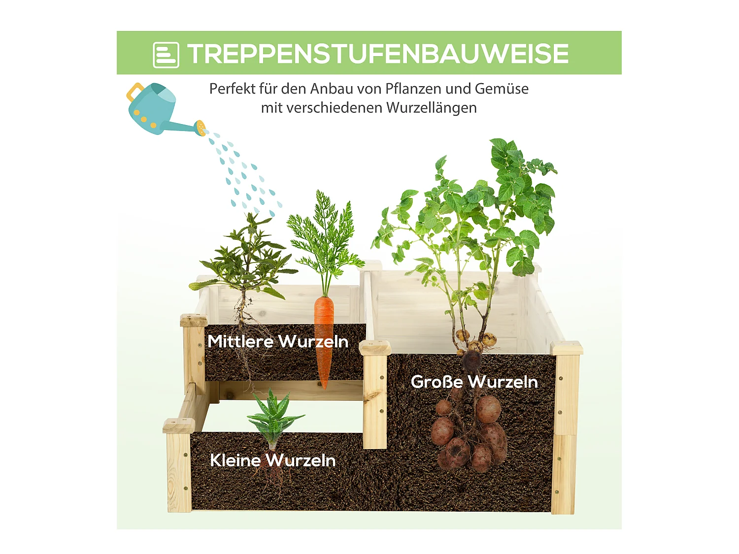 3-laagse houten verticale tuin, plantenladder, voor bloemen, groenten en kruiden, gemaakt van natuurlijk dennenhout (108x88x36 cm)