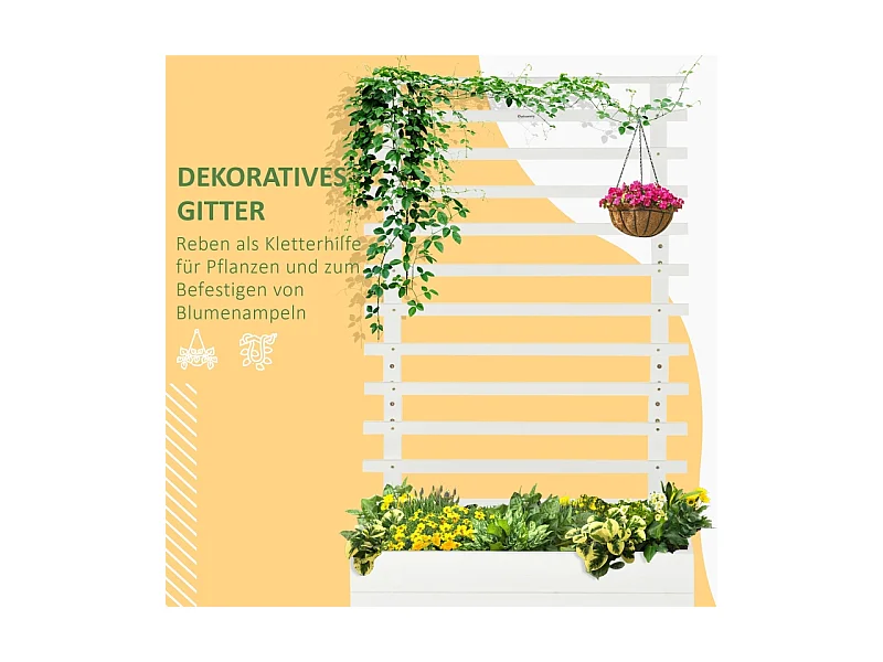 Jardinier avec treillis, boîte à plantes en bois avec roulettes, blanc, pour plantes grimpantes (76x30x155 cm)