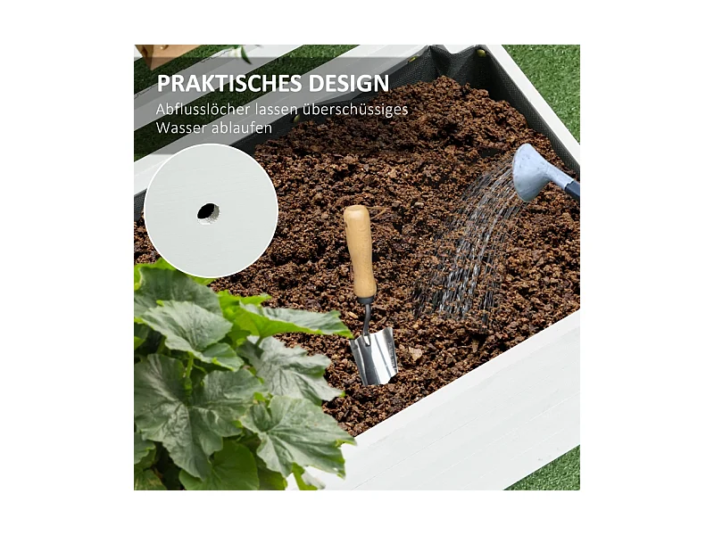 Jardinier avec treillis, boîte à plantes en bois avec roulettes, blanc, pour plantes grimpantes (76x30x155 cm)