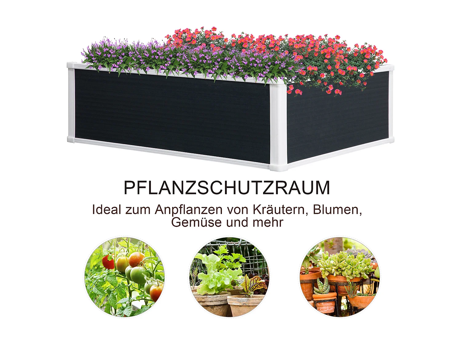 Bac à fleurs surélevé avec drainage, en plastique, gris (100x80x30 cm)