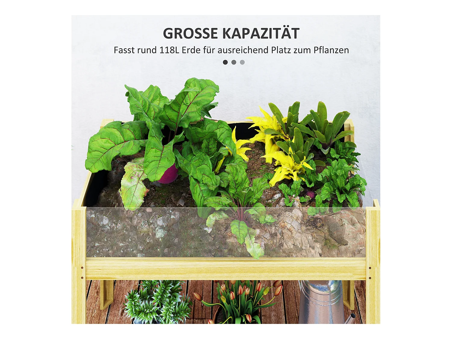 Bac à plantes surélevé avec plaques acryliques, drainage intégré, bois naturel (110x50x80cm)